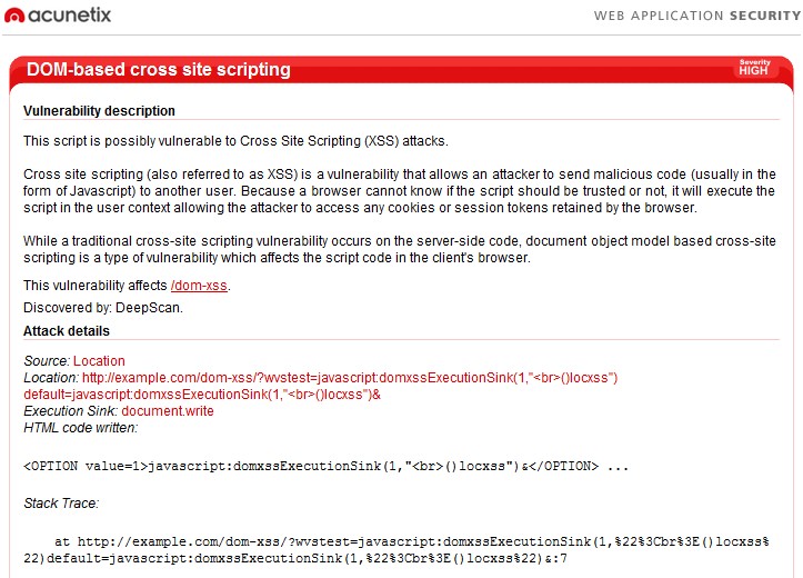 Acunetix scan detecting DOM-based XSS