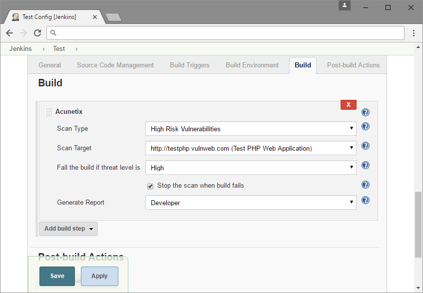 Acunetix Jenkins Plugin provides DevOps with on the spot identification of web vulnerabilities