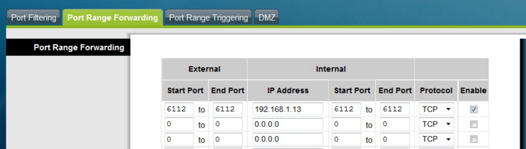 Port Range Forwarding