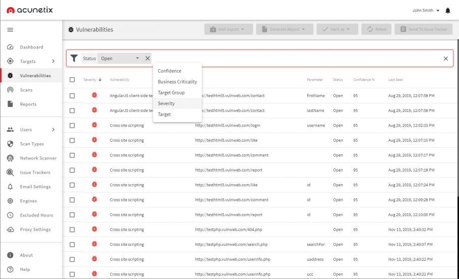 Acunetix V13 User Interface